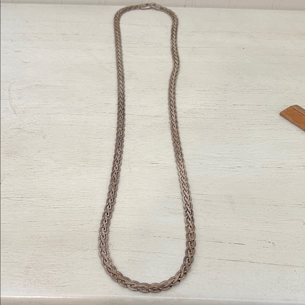 Vintage Heavy Long Sterling Silver 925 Braided necklace 4mm 30”